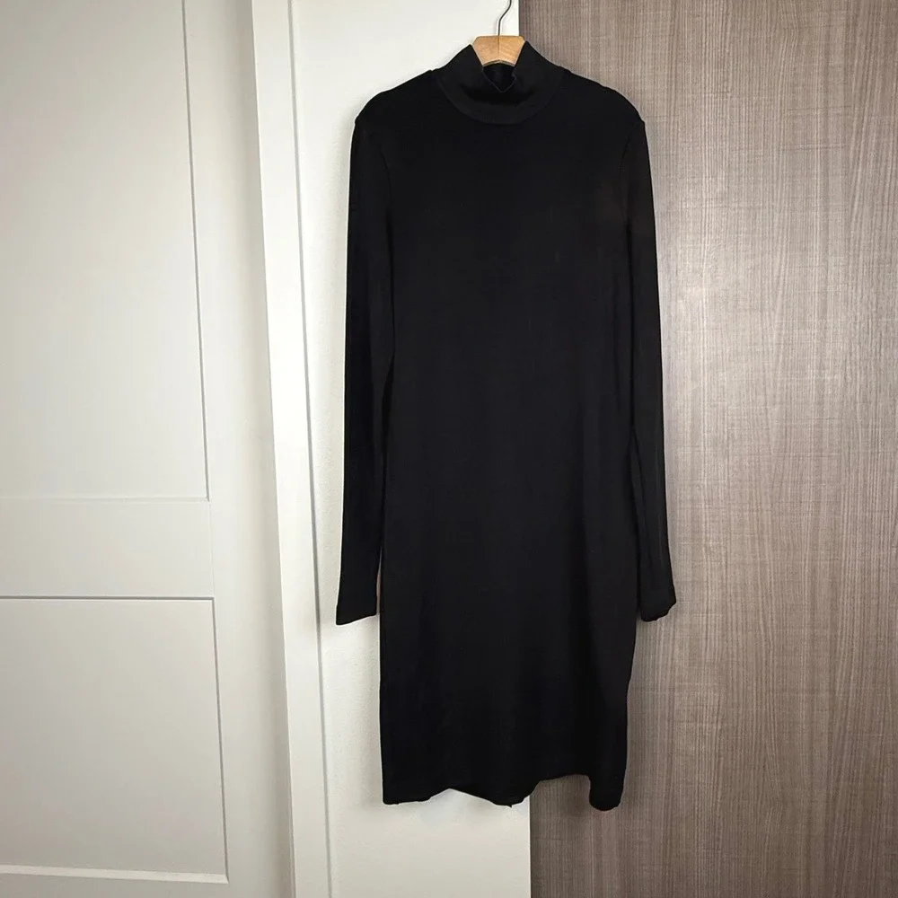 COS Black Mockneck Jersey‎ Knit Midi Dress Full Back Zip